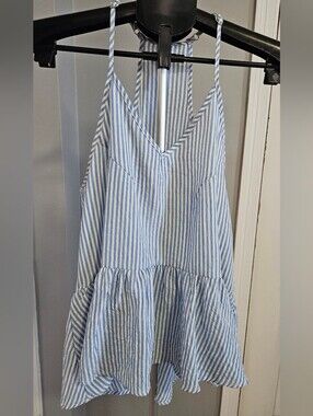 Light Blue and White Striped Womens Blouse
